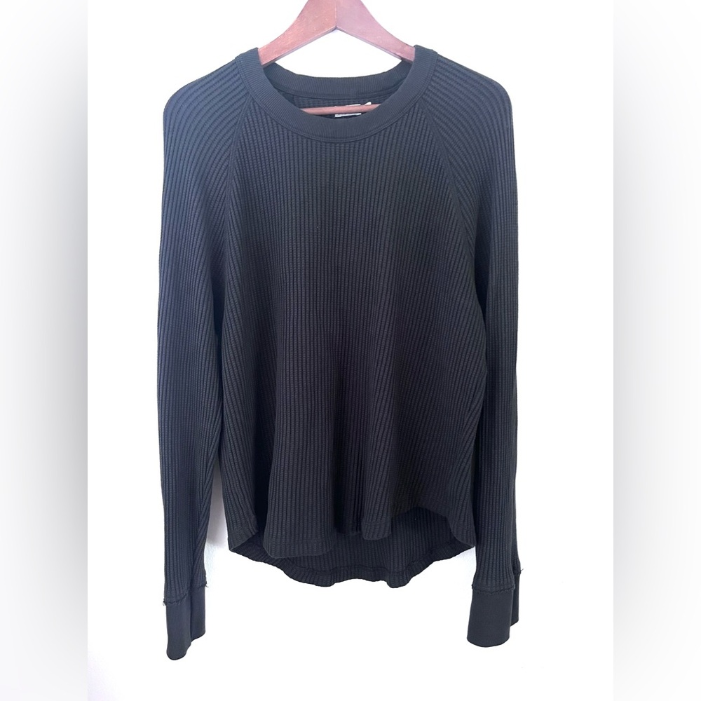 Faherty Black Sunwashed Relaxed Crew Neck Waffle Shirt Size XL